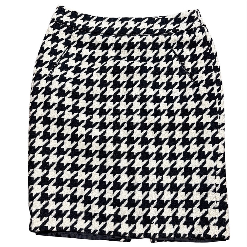 Cynthia Rowley Pencil Skirt Womens Size 8 Black White Houndstooth Wool Blend